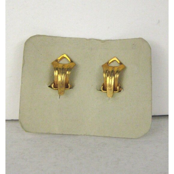Calligraphy Earrings CLIP ON Goldtone Vintage 1950 Estate Enamel Button - Picture 3 of 6